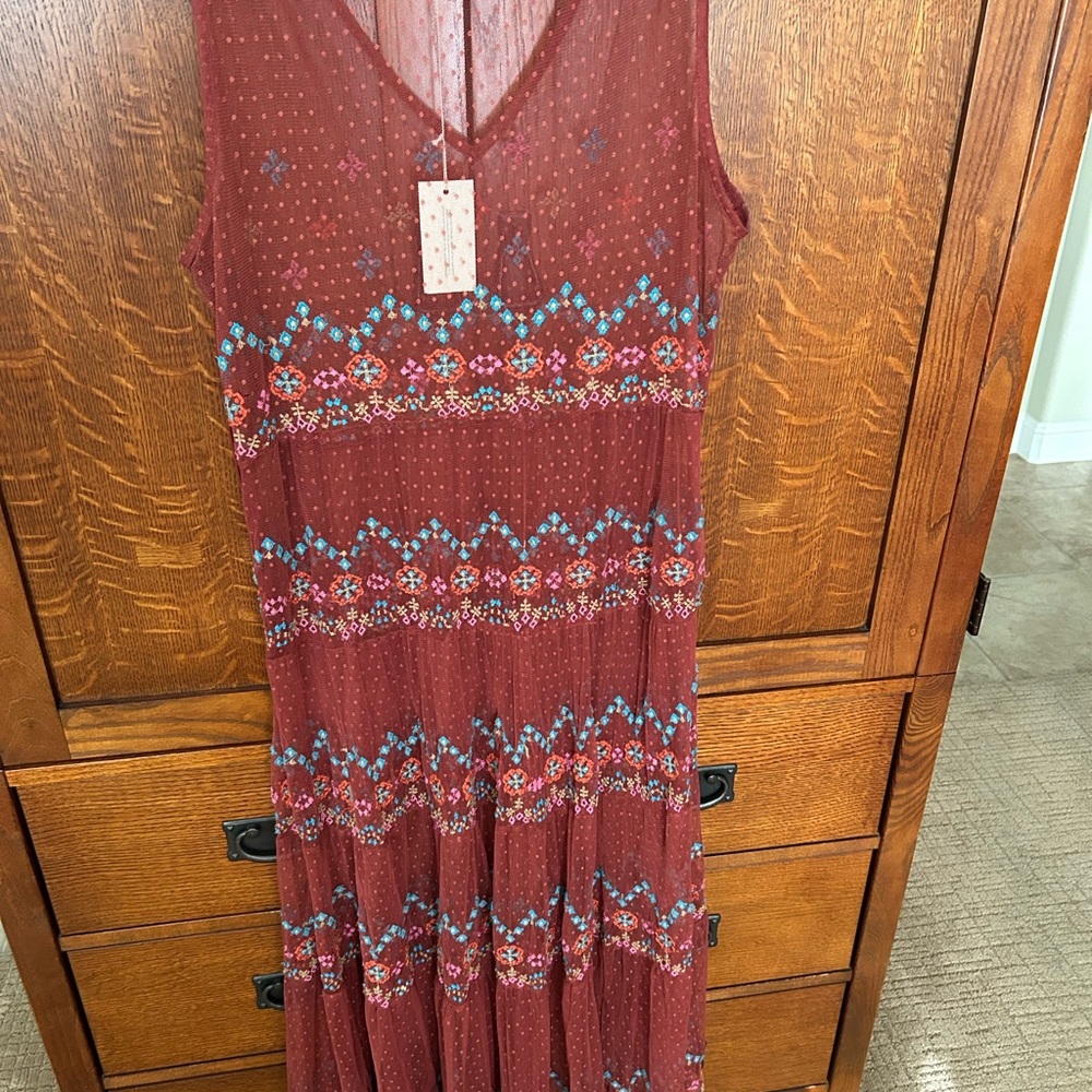 Sundance Tiered Maxi Sundress in Brown and Red